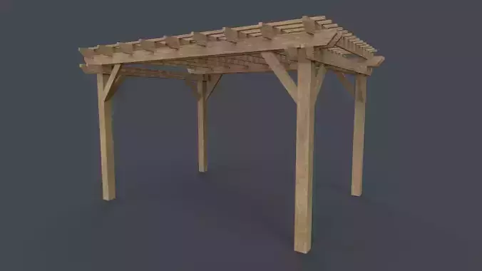 PBR Wooden Pergola Gazebo C3 Low-poly 3D model