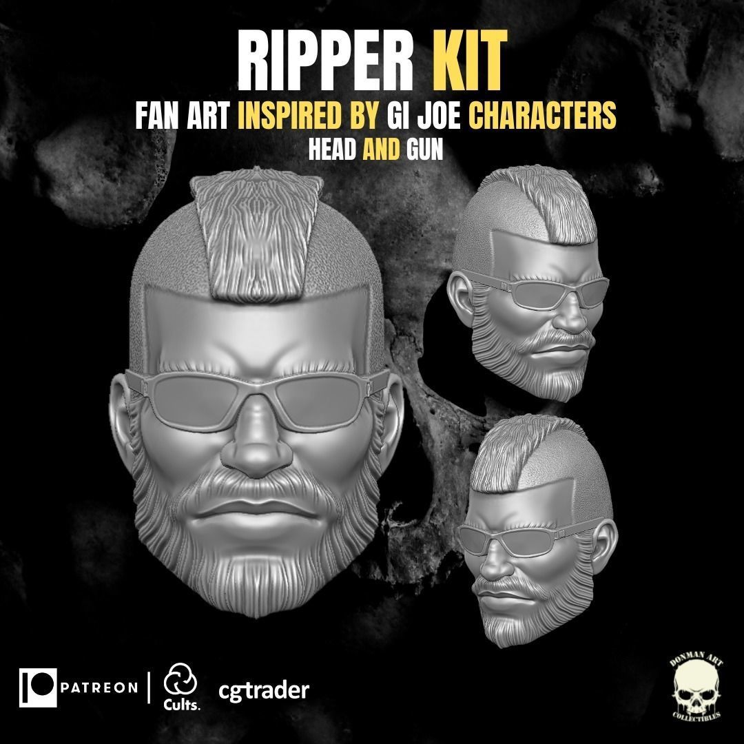 Ripper Kit - head and gun for action figures 3D print model_11