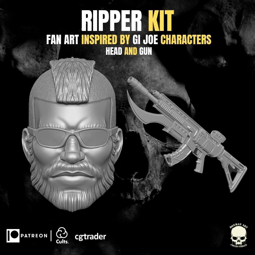 Ripper Kit - head and gun for action figures 3D print model_19