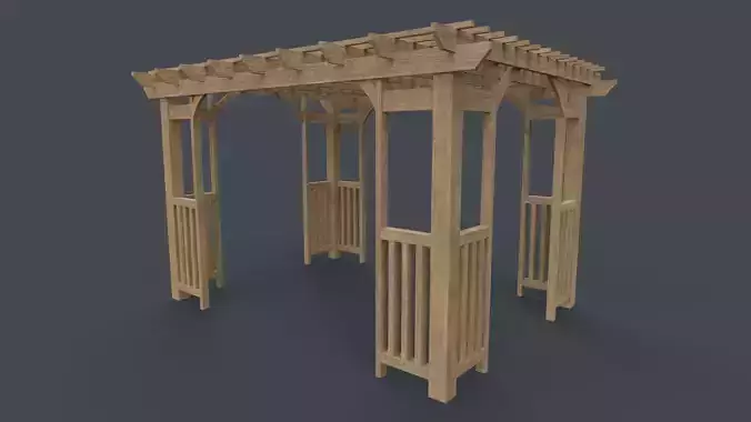 PBR Wooden Pergola Gazebo C4 Low-poly 3D model