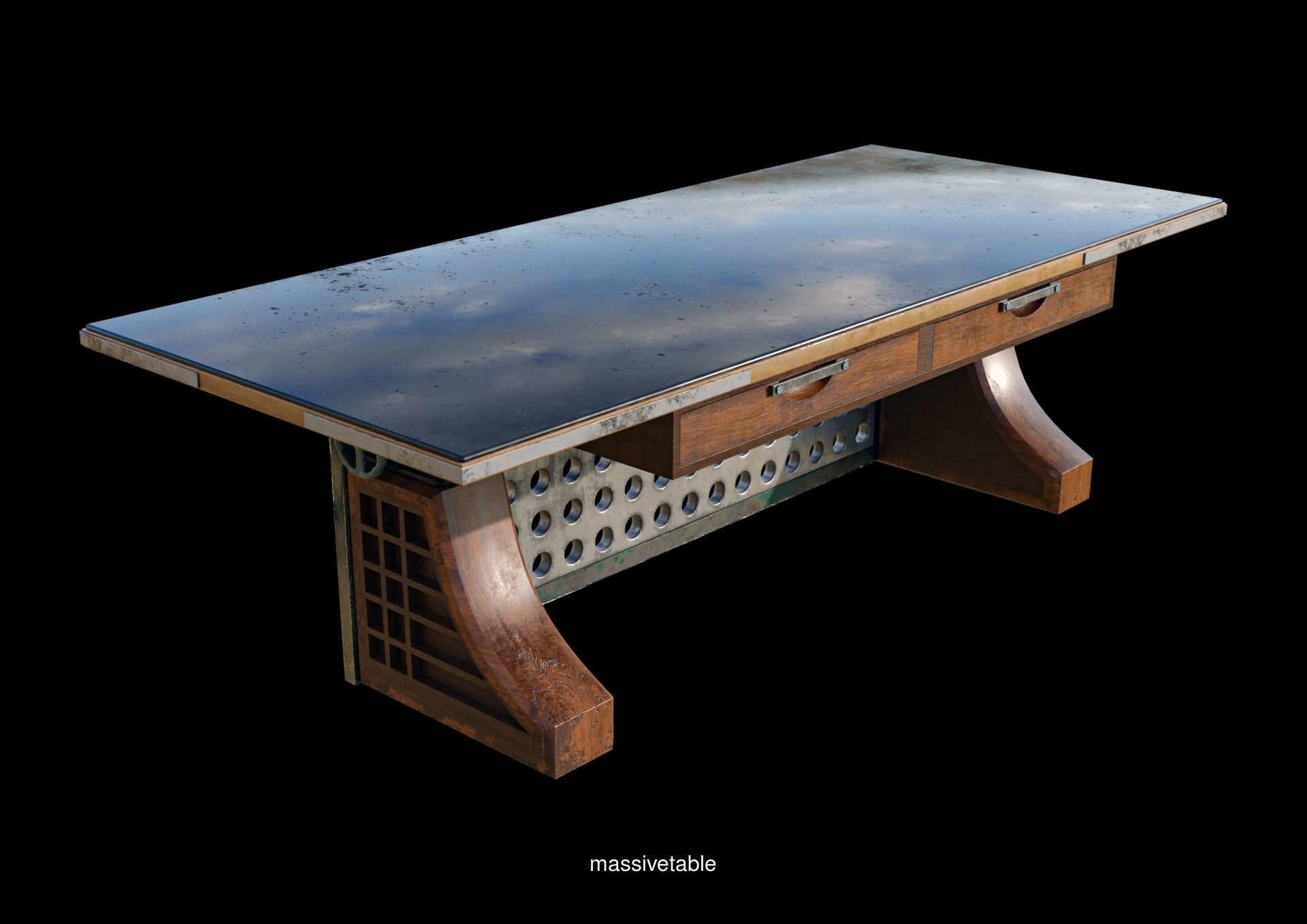 low poly desk with glass top 3D Model Collection_6