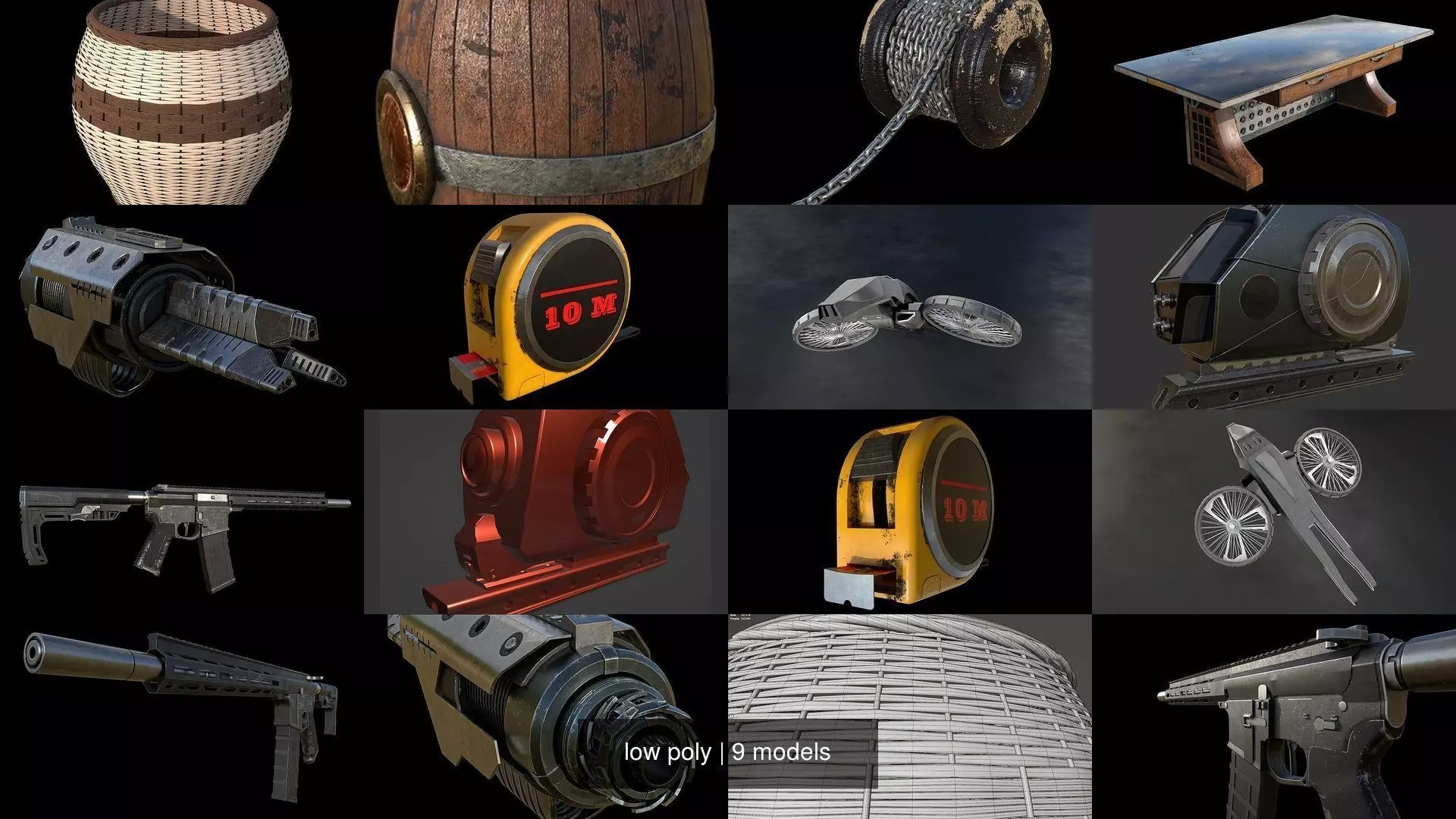 low poly desk with glass top 3D Model Collection_0