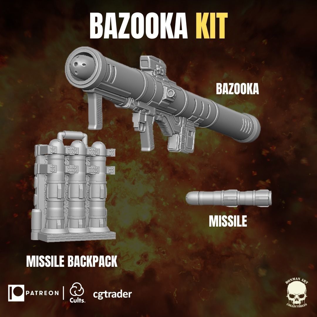 Bazooca Kit for action figures 3D print model_16