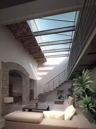 Spacious Modern Living Room With Stairs