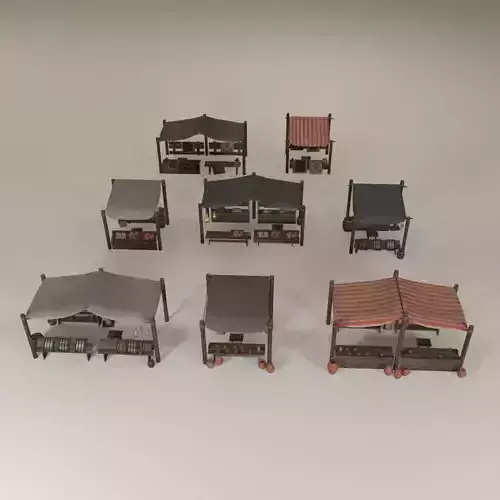 Game-ready medieval-antique street markets modular collection Low-poly 3D model