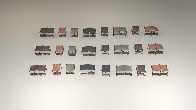 Game-ready medieval-antique street markets modular collection Low-poly 3D model 5