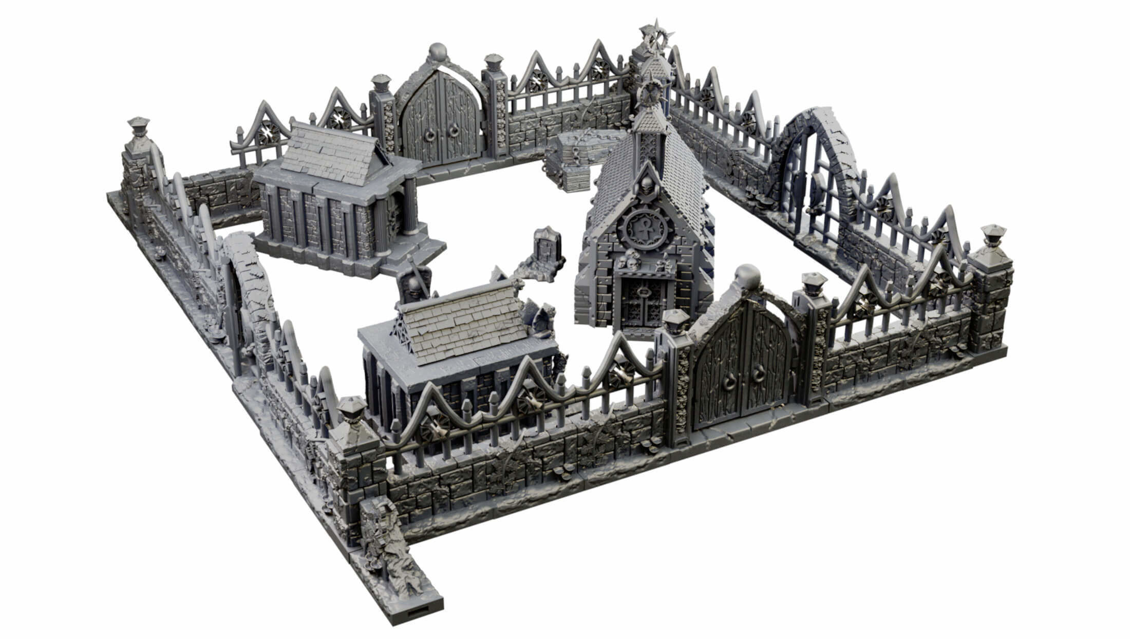 Modular Graveyard Walls Crypts Tombs Churches and Accessories 3D print model_25