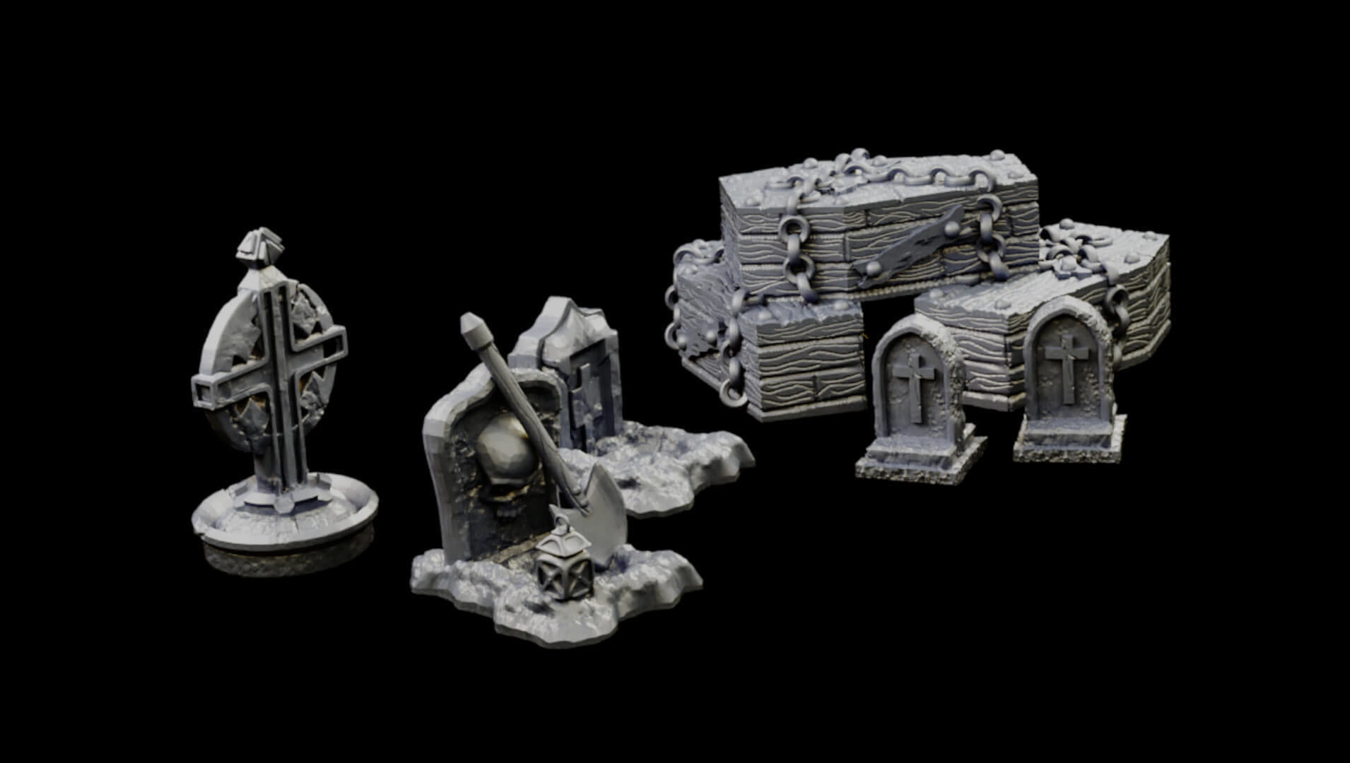 Modular Graveyard Walls Crypts Tombs Churches and Accessories 3D print model_16