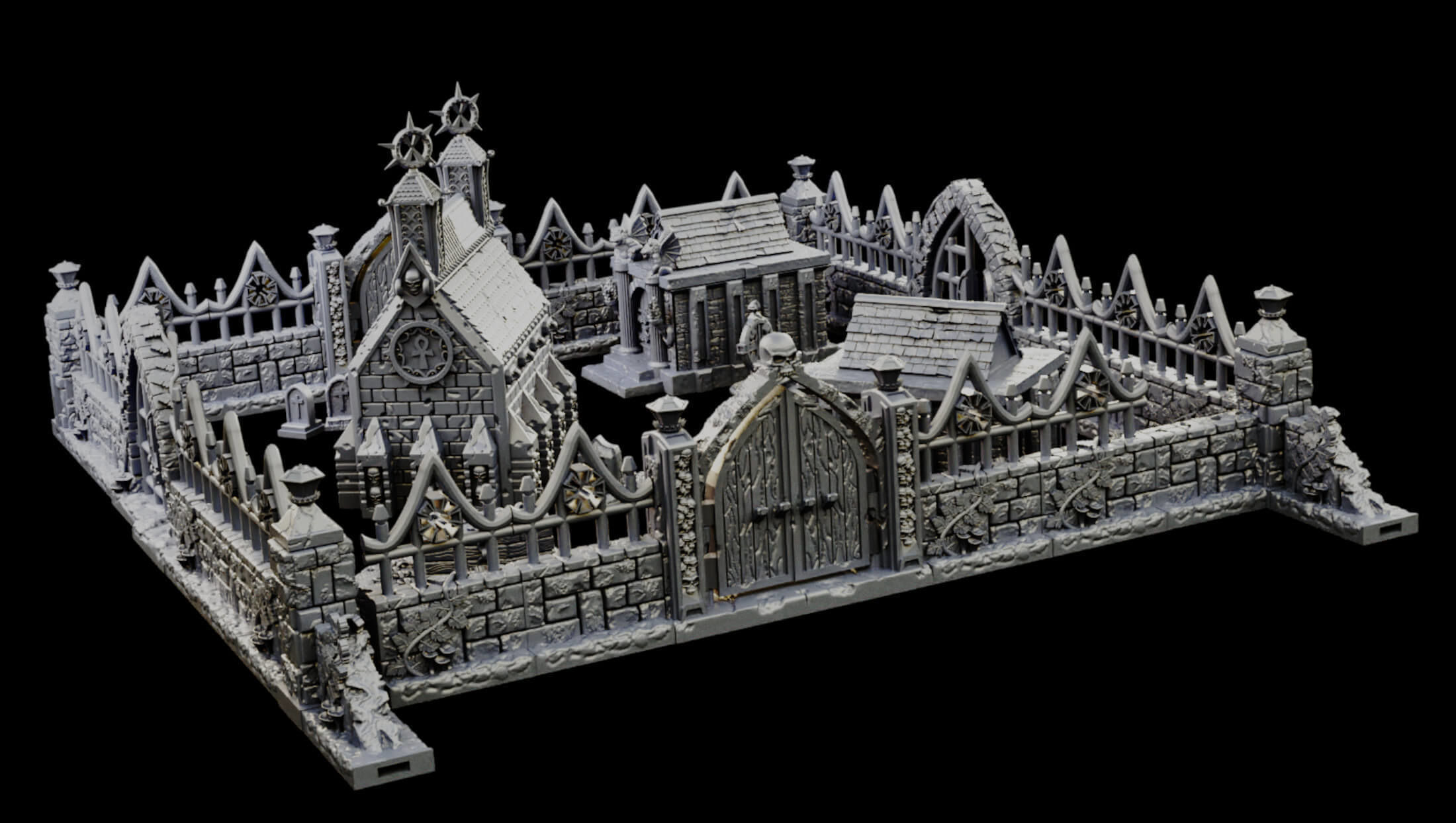 Modular Graveyard Walls Crypts Tombs Churches and Accessories 3D print model_23