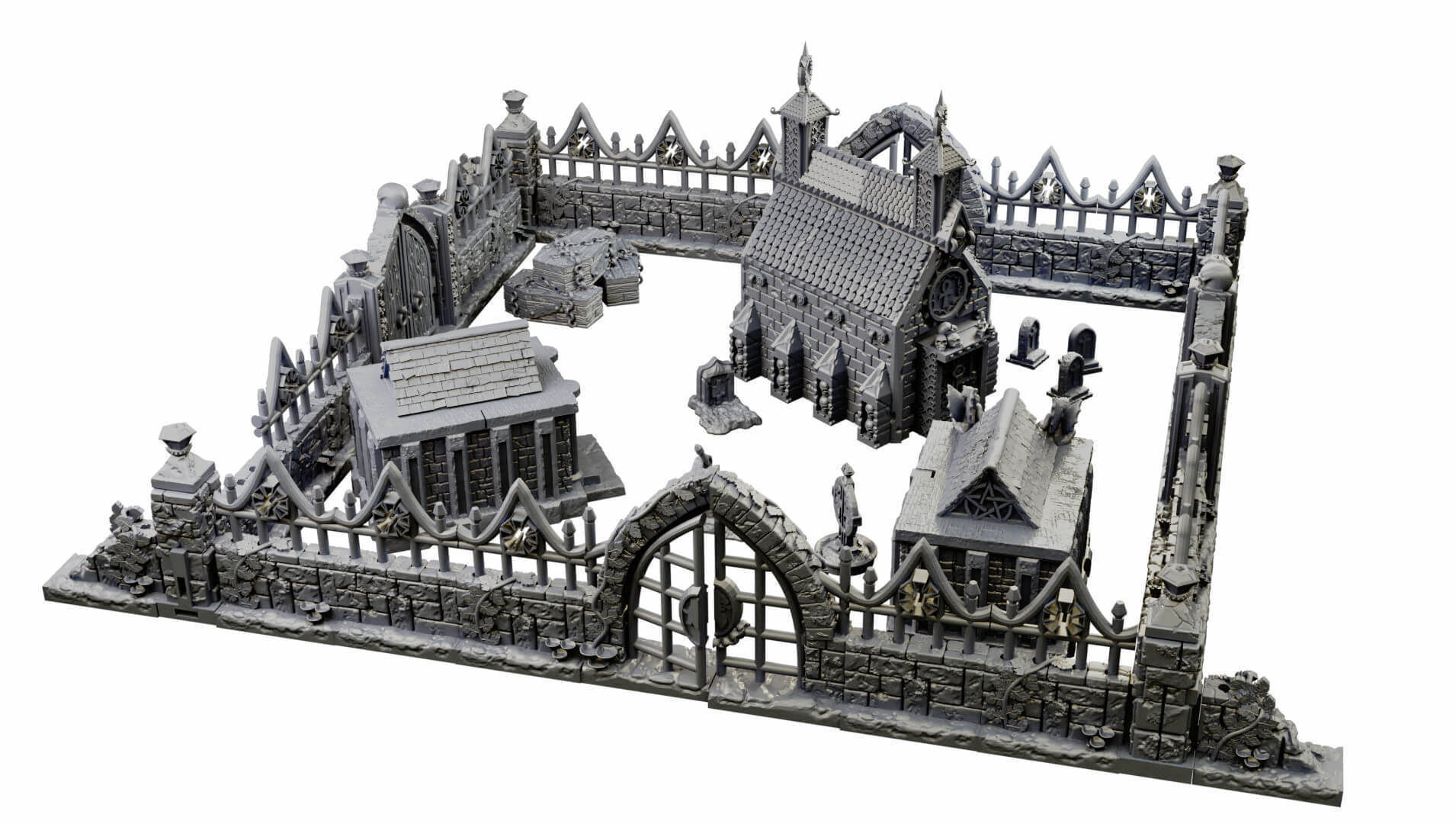 Modular Graveyard Walls Crypts Tombs Churches and Accessories 3D print model_28