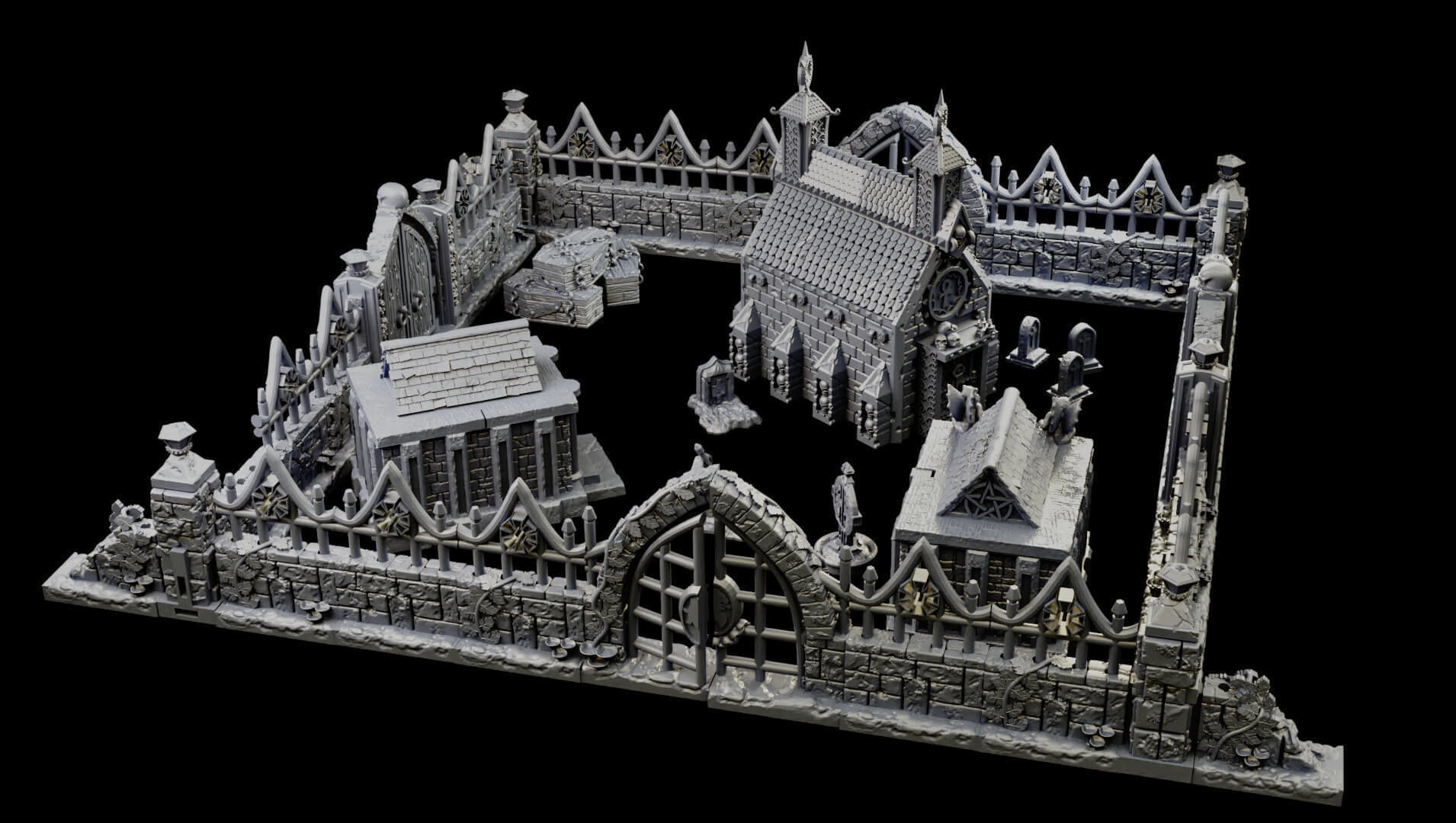 Modular Graveyard Walls Crypts Tombs Churches and Accessories 3D print model_29