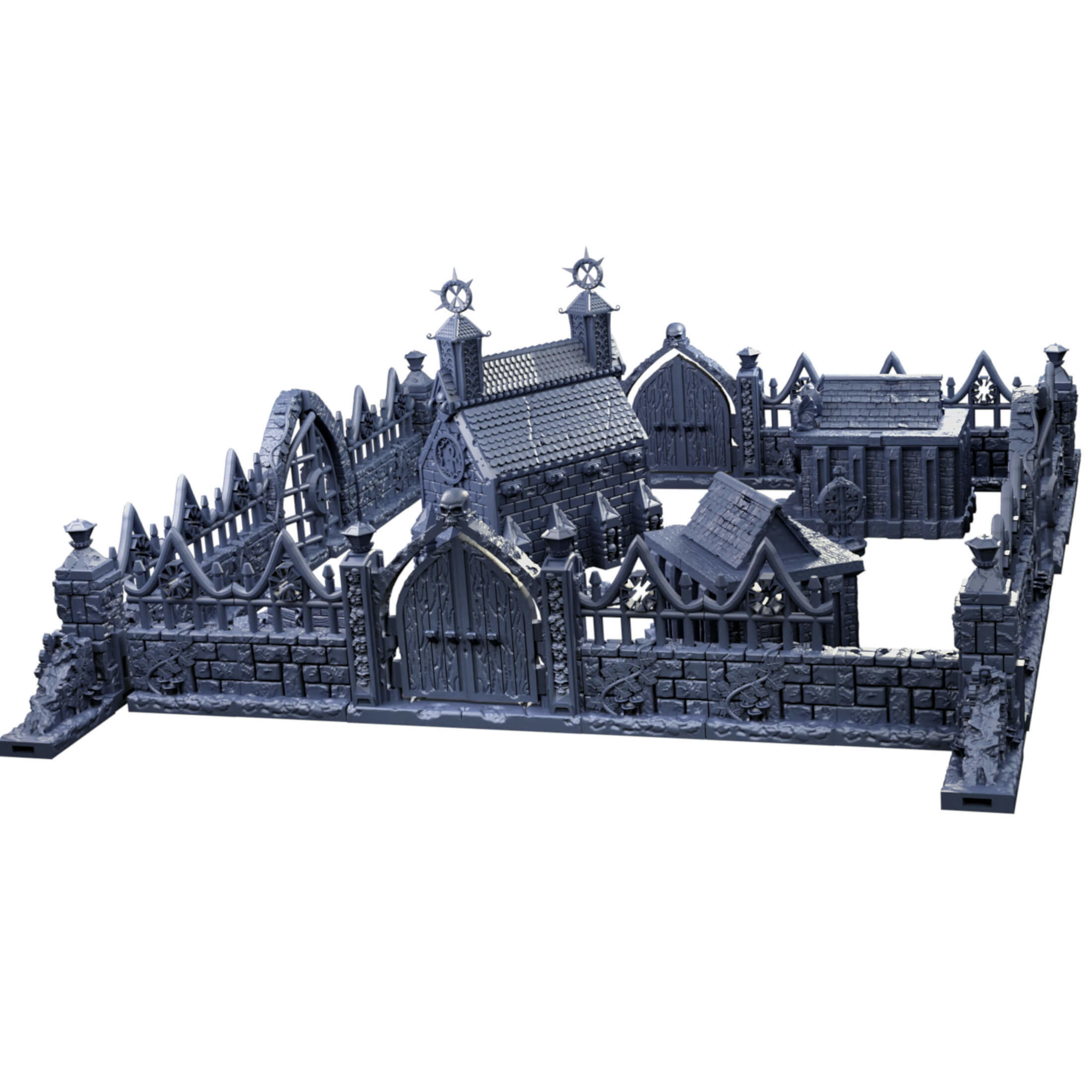 Modular Graveyard Walls Crypts Tombs Churches and Accessories 3D print model_1