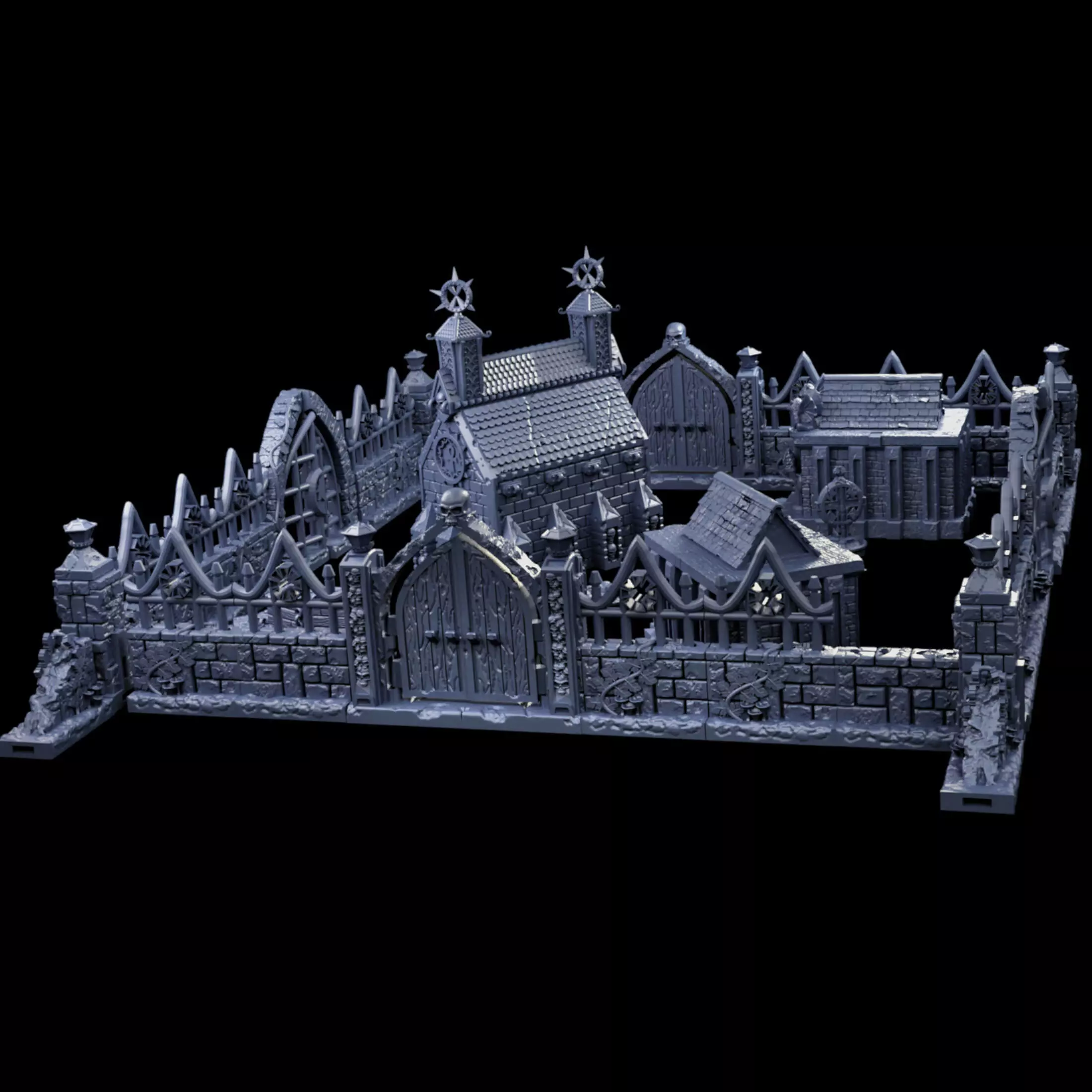 Modular Graveyard Walls Crypts Tombs Churches and Accessories 3D print model_0