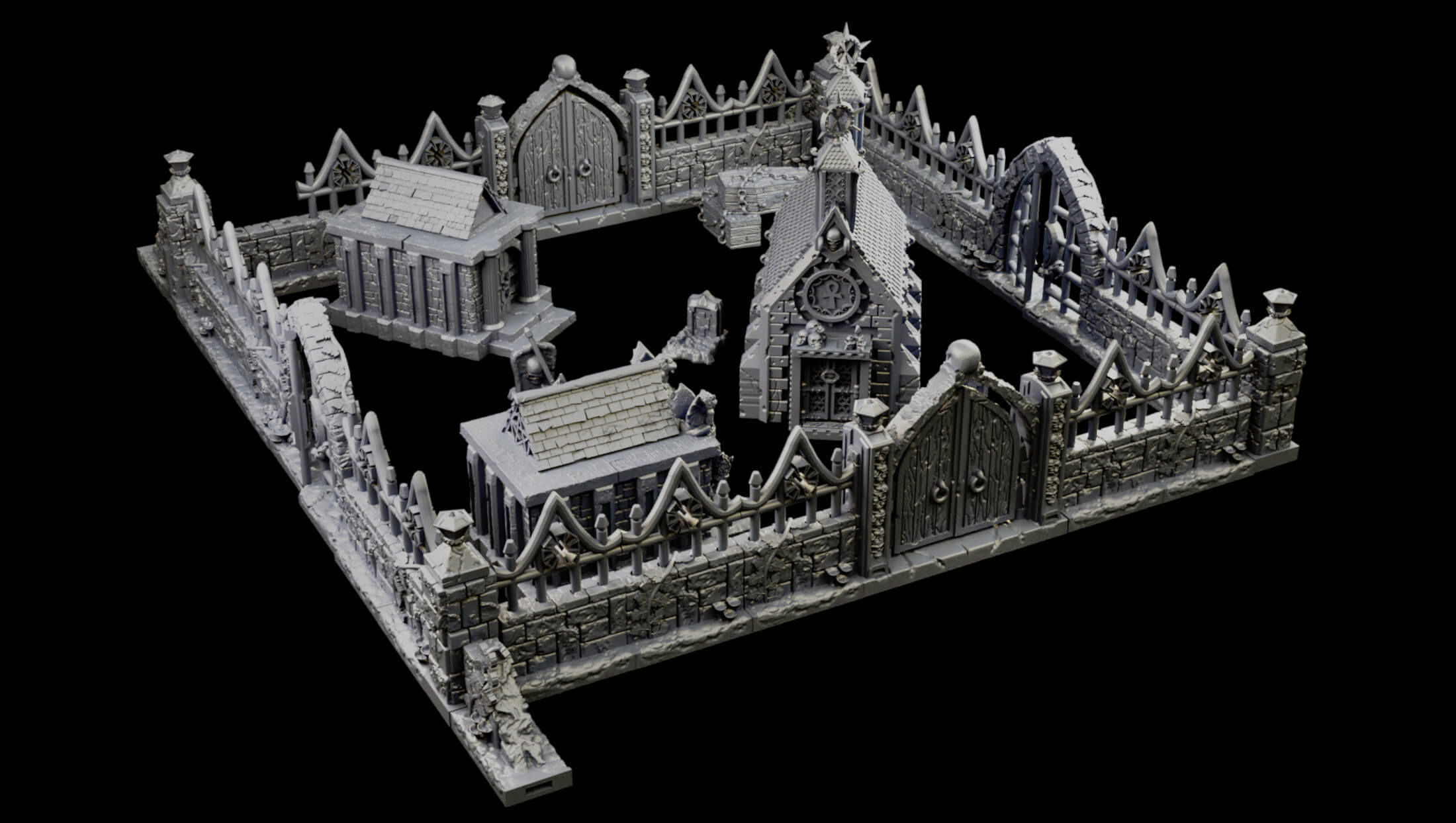 Modular Graveyard Walls Crypts Tombs Churches and Accessories 3D print model_27