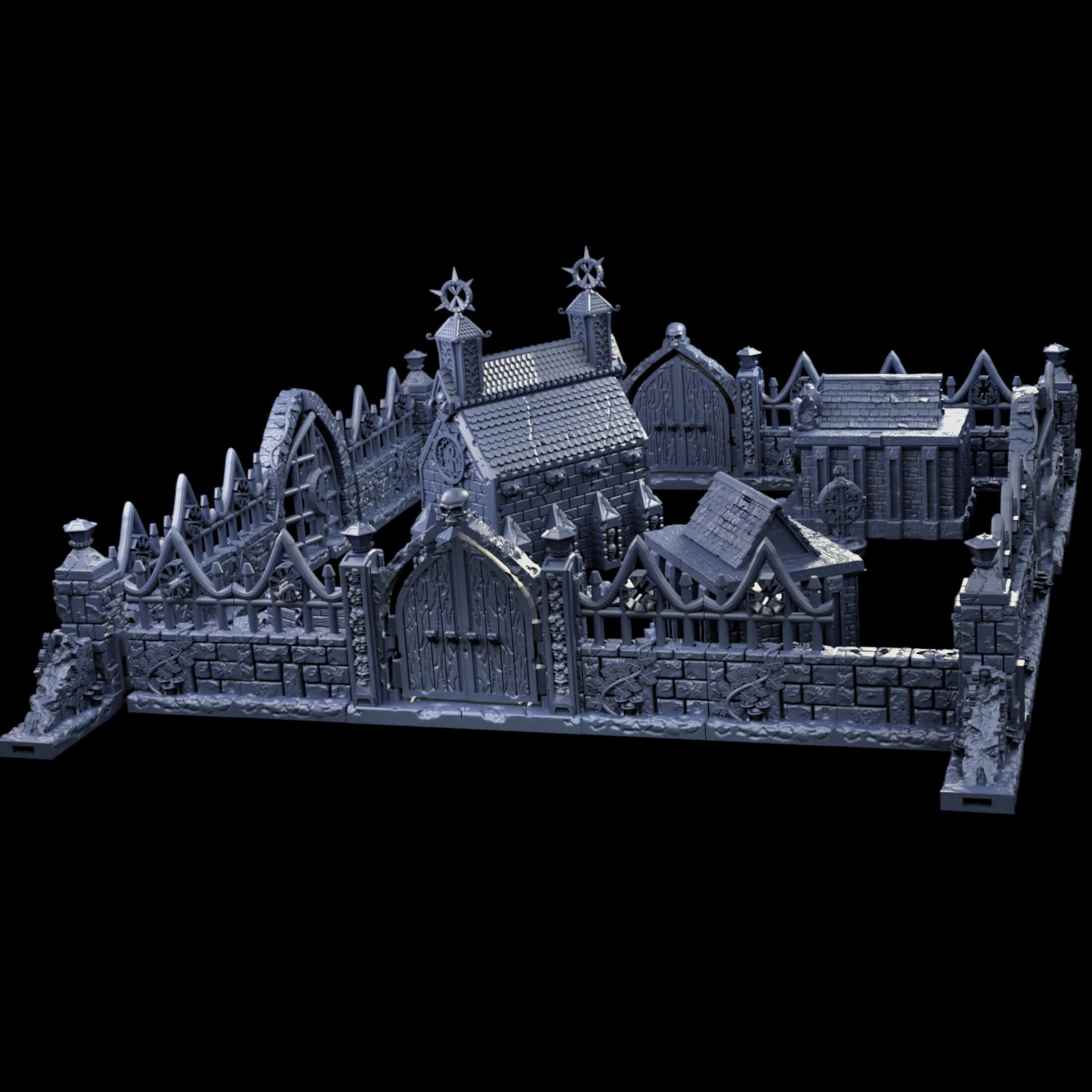 Modular Graveyard Walls Crypts Tombs Churches and Accessories 3D print model_2
