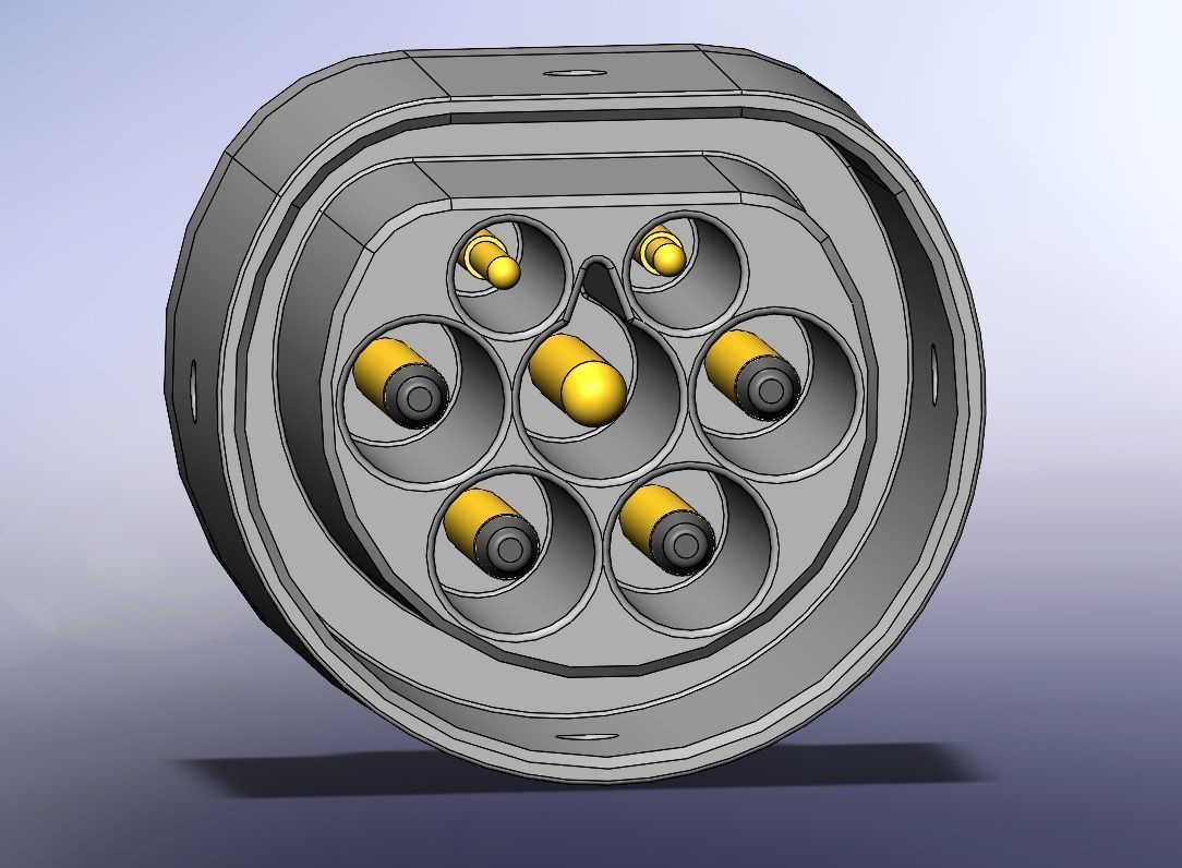Type2 MENNEKES vehicle inlet up to 480V 3phase 63A or 1phase 70A 3D print model_1