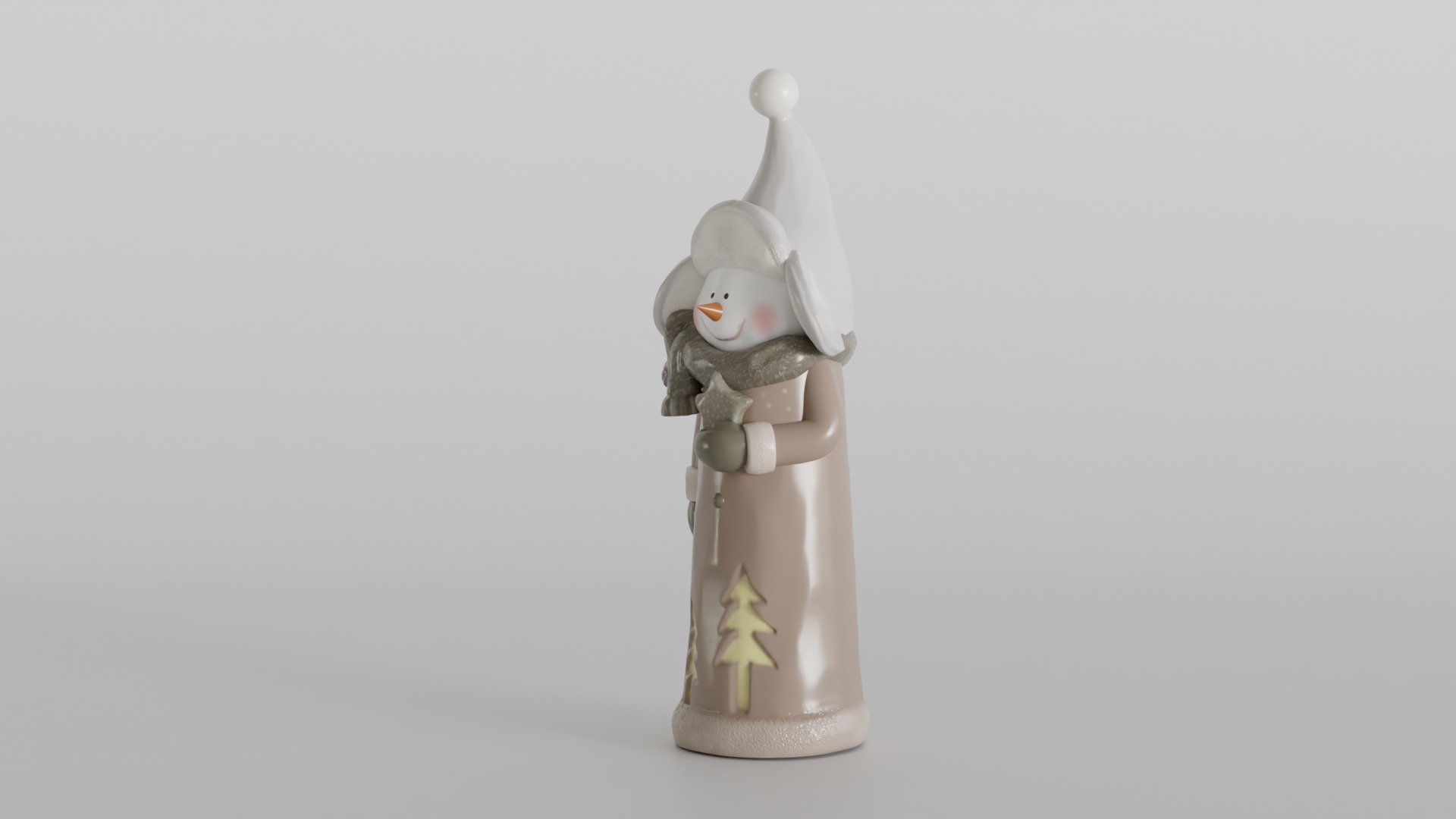 Whimsical Snowman with Winter Tree Cutouts 3D print model_7