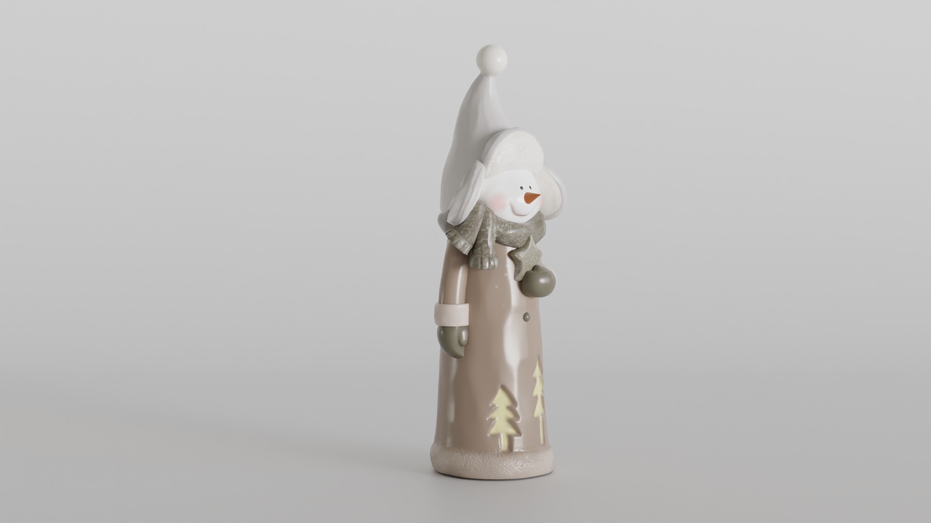 Whimsical Snowman with Winter Tree Cutouts 3D print model_1