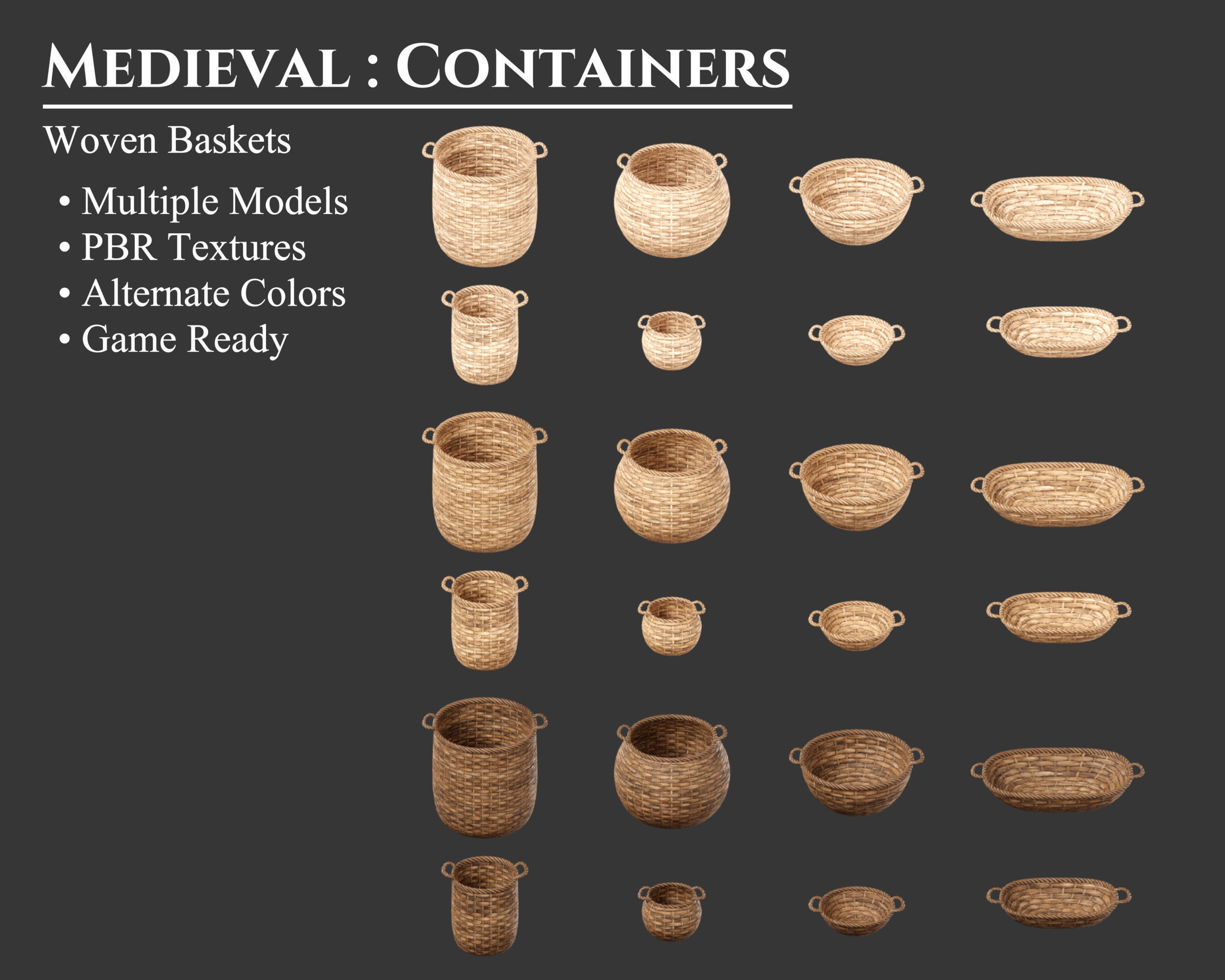 Medieval Containers Woven Baskets Low-poly 3D model_1