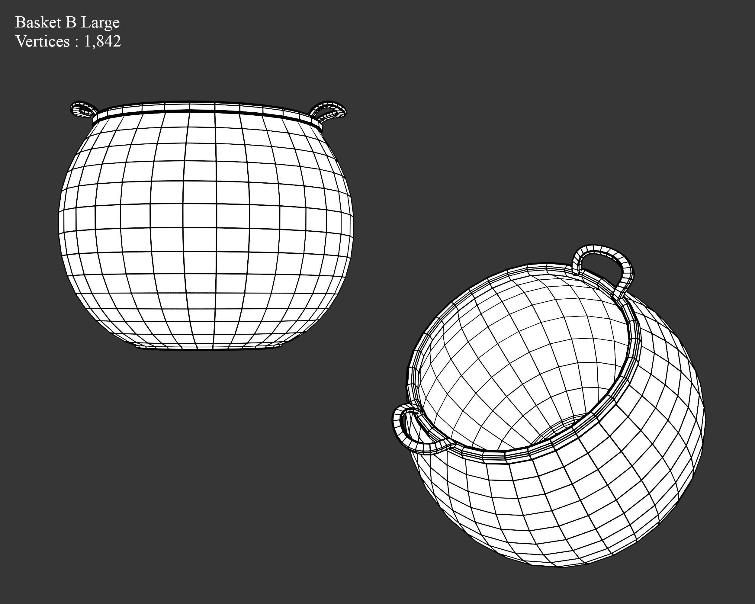 Medieval Containers Woven Baskets Low-poly 3D model_12