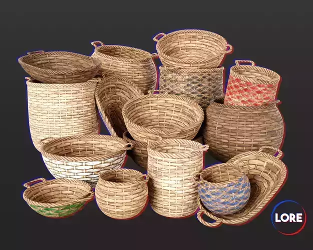 Medieval Containers Woven Baskets Low-poly 3D model