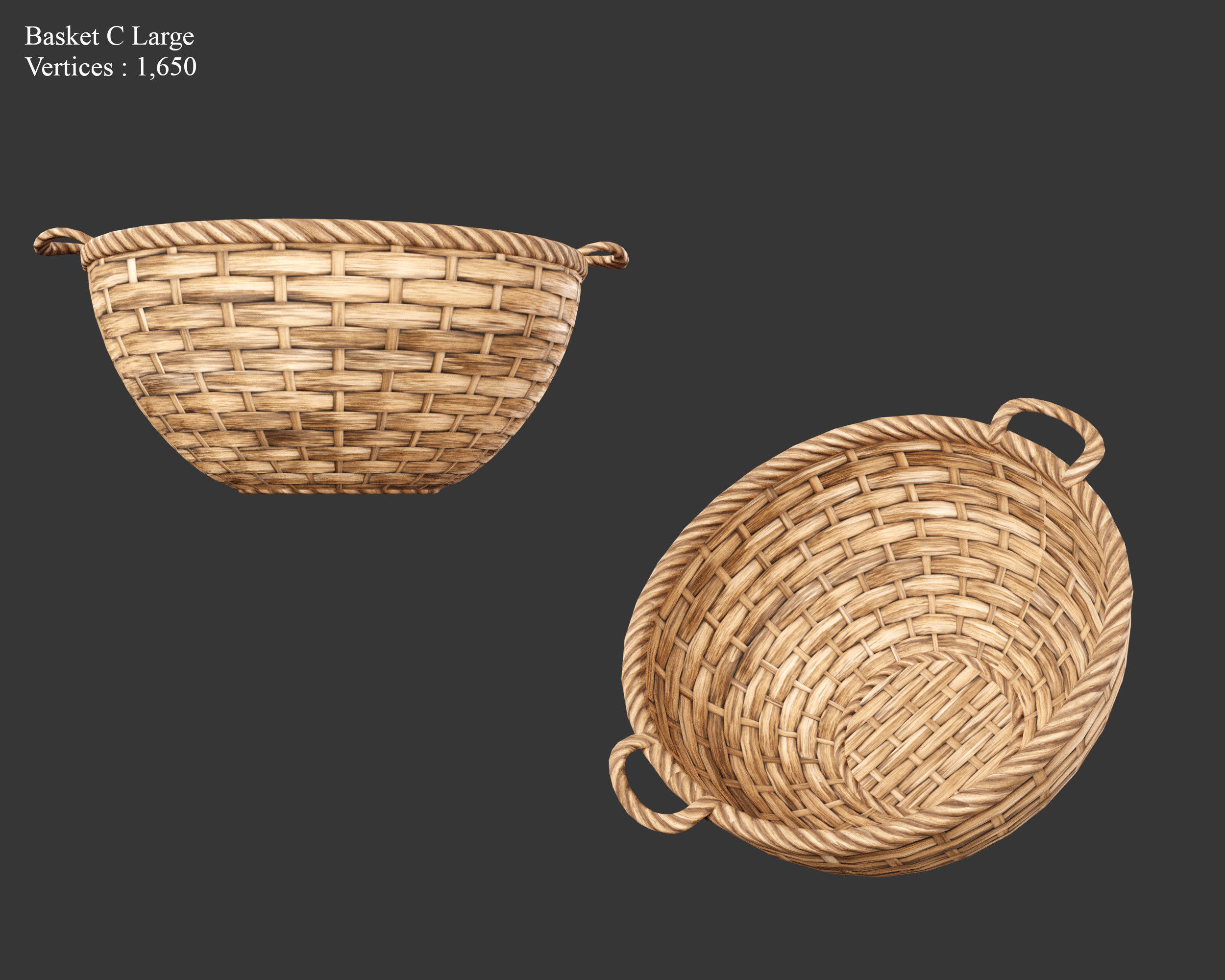 Medieval Containers Woven Baskets Low-poly 3D model_16