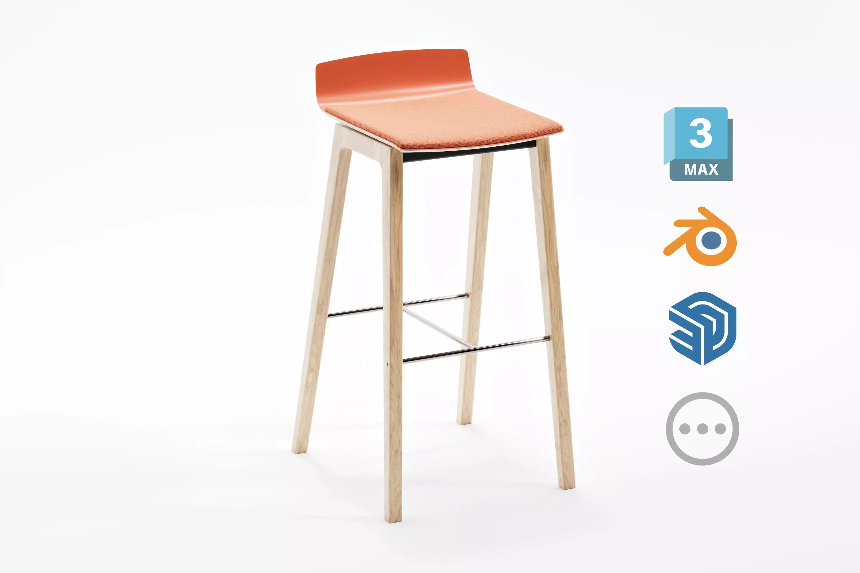Upholstered Counter Stool - Koenig Neurath 3D model_0