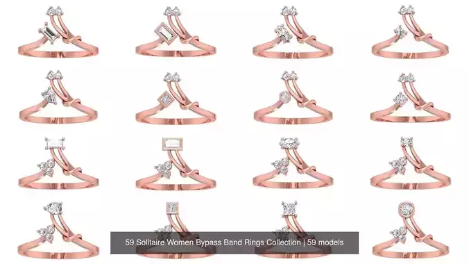 59 Solitaire Women Bypass Band Rings Collection