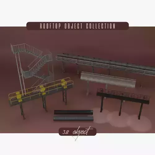 Industrial Pipe Racks and Stair Collection 3D model