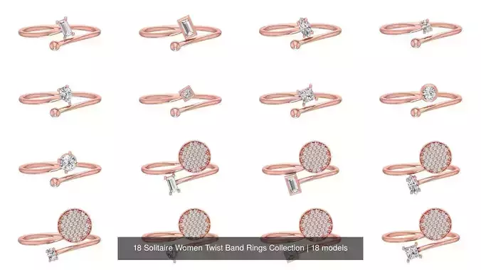 18 Solitaire Women Twist Band Rings Collection 