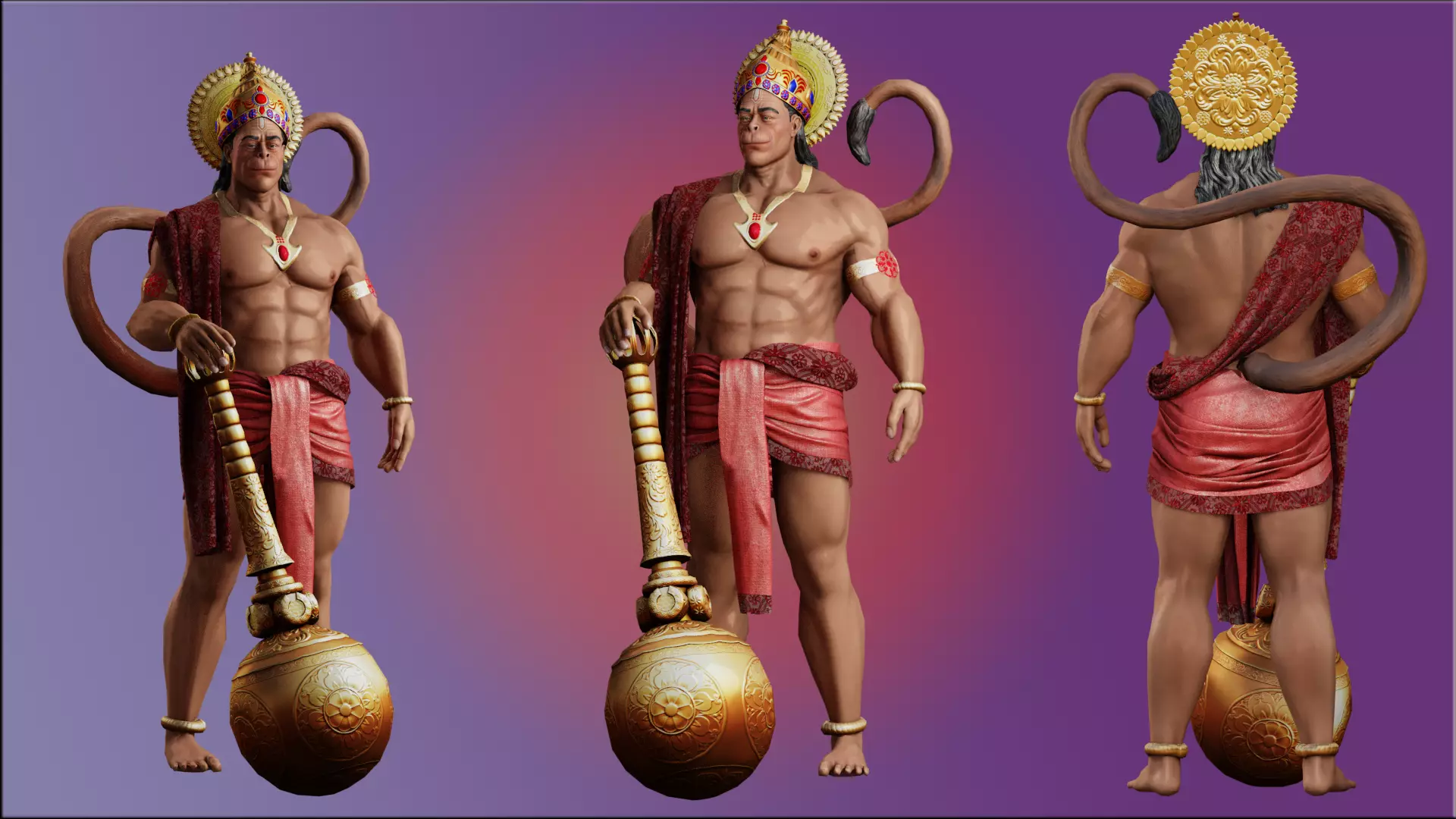 hanuman ji  3d model low poly to high poly Low-poly 3D model_0