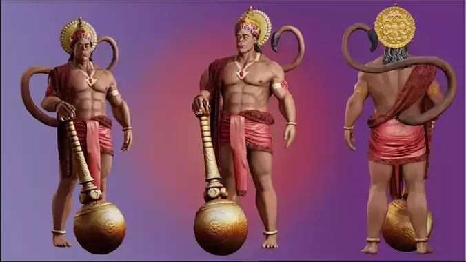hanuman ji  3d model low poly to high poly