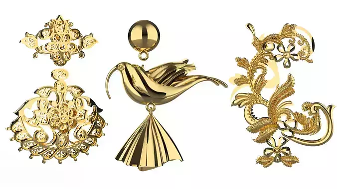 Earrings Gold Indian Jewelry 3D print model