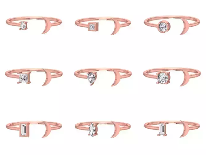 9 Solitaire Women Half Moon Band Rings Collection