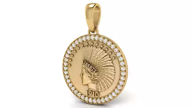 Diamond Liberty Coin 1910 Pendant