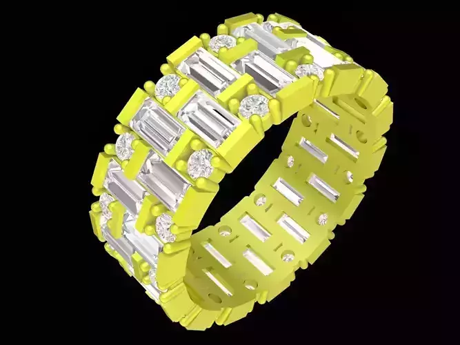 luxury hongkong diamond baguette and round women band ring 4437 3D print model