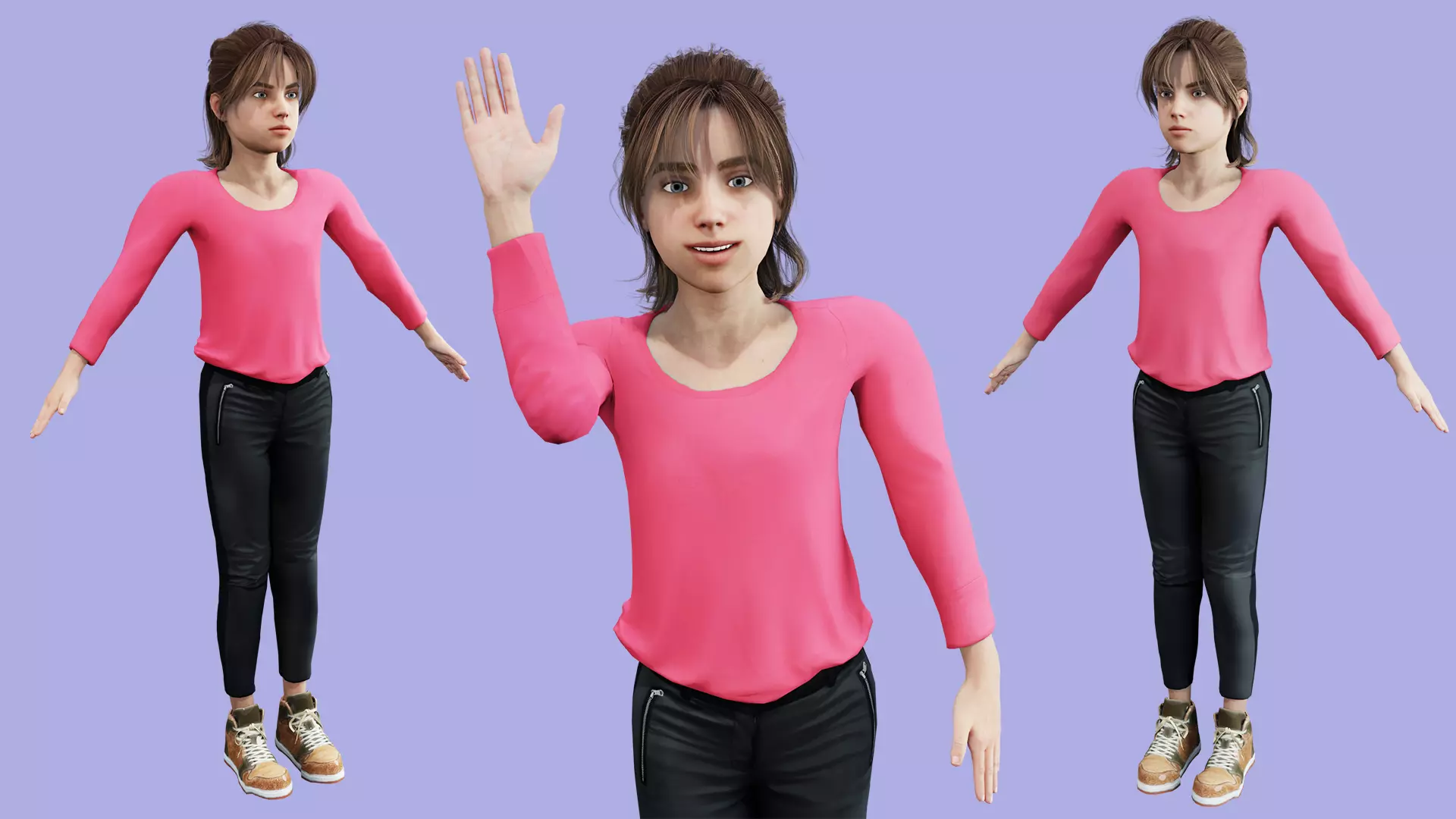 Cartoon Girl Rigged Low Poly 3D Model Low-poly 3D model_0