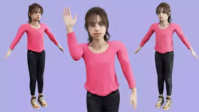 Cartoon Girl Rigged Low Poly 3D Model Low-poly 3D model