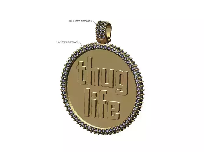 Thug life 40mm iced memory picture pendant with bail 3D print model