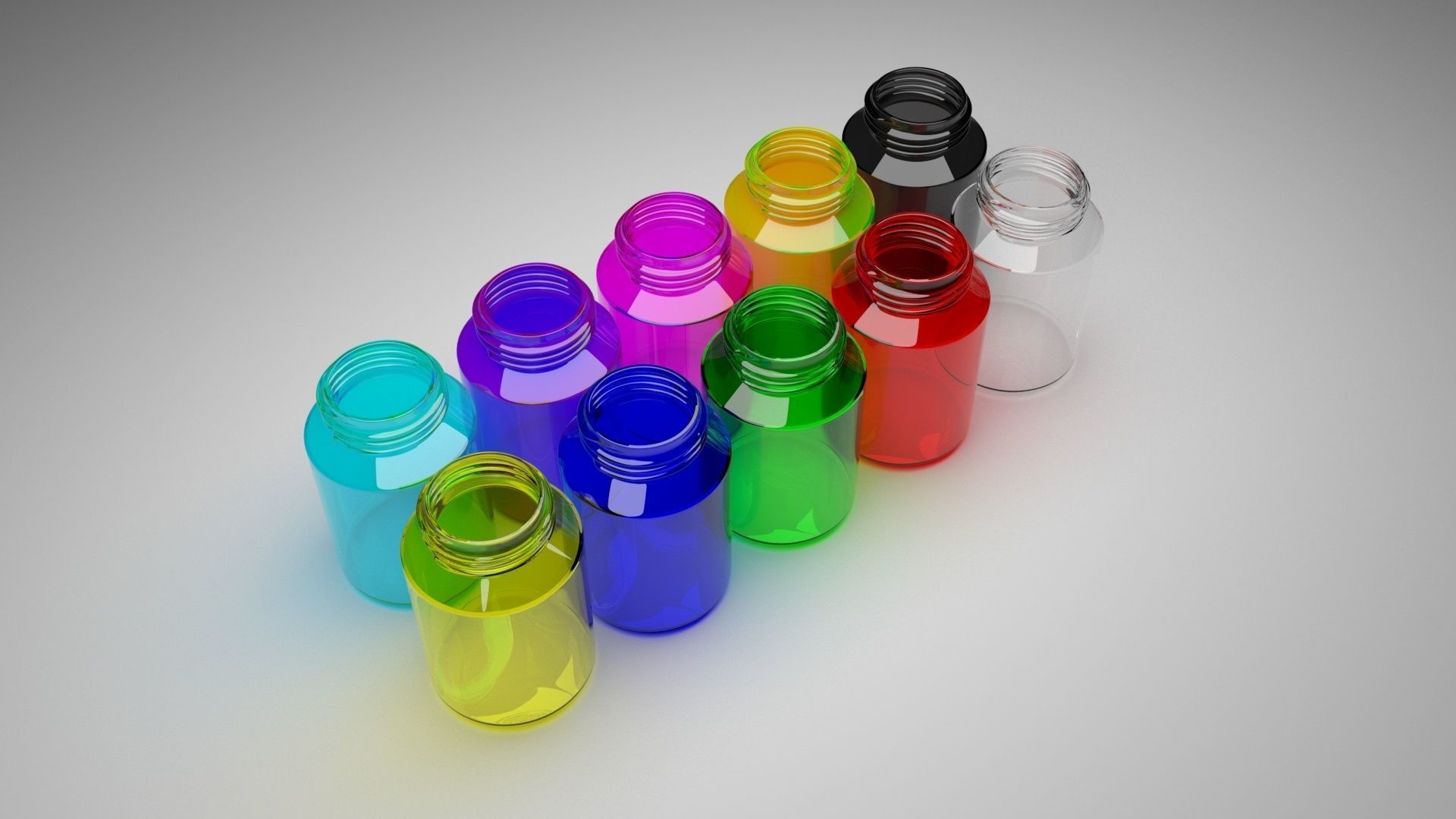 Glass Pills Bottles Set 3D model_5