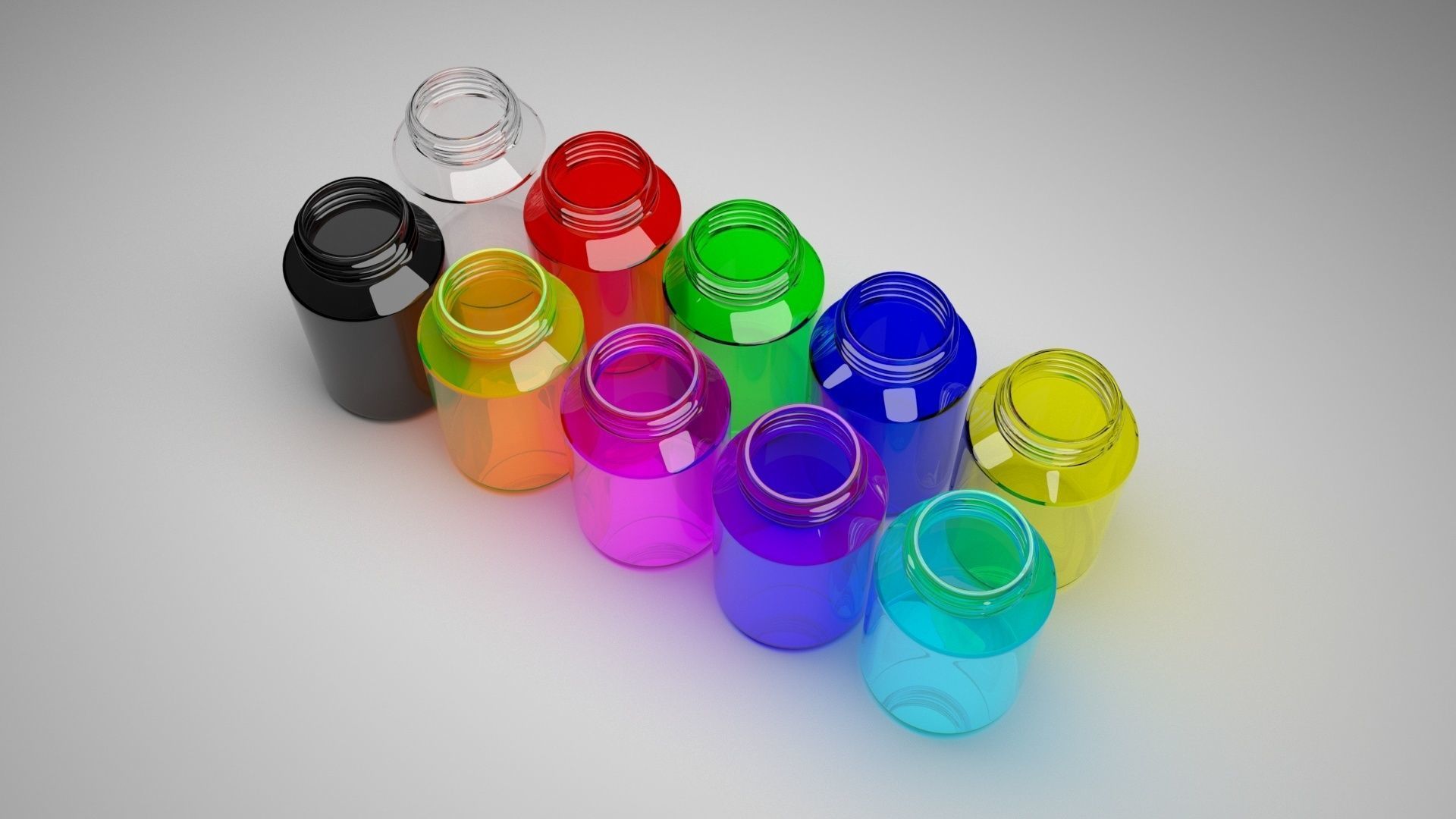 Glass Pills Bottles Set 3D model_1