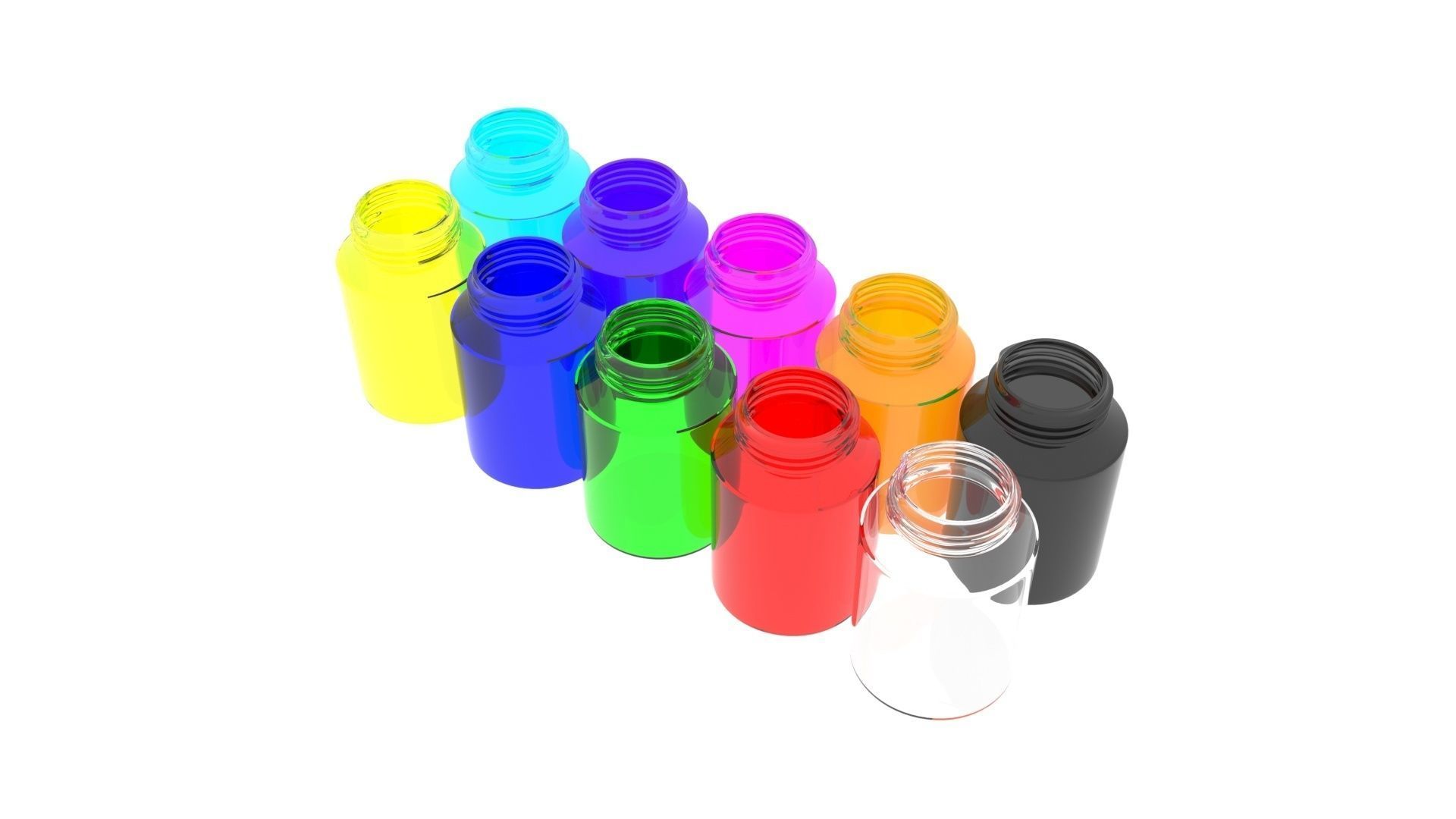 Glass Pills Bottles Set 3D model_12