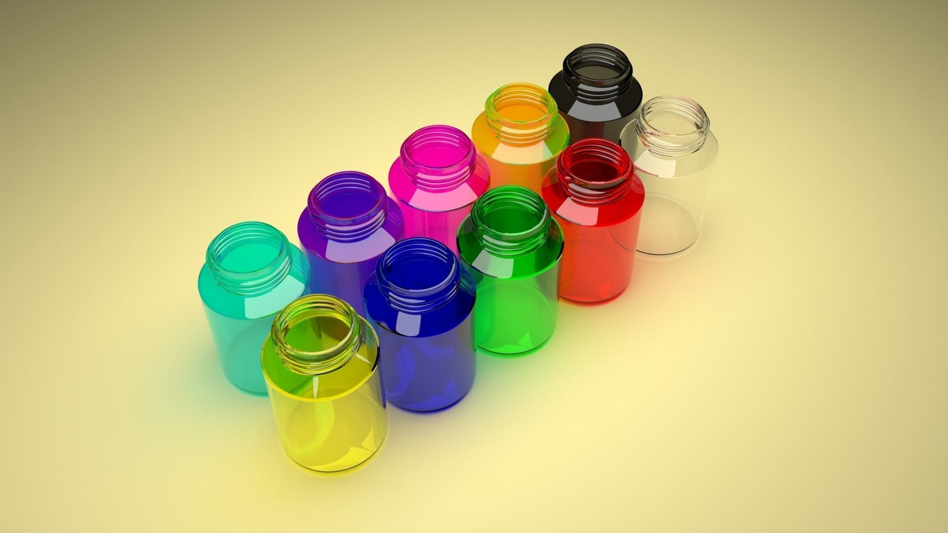 Glass Pills Bottles Set 3D model_7