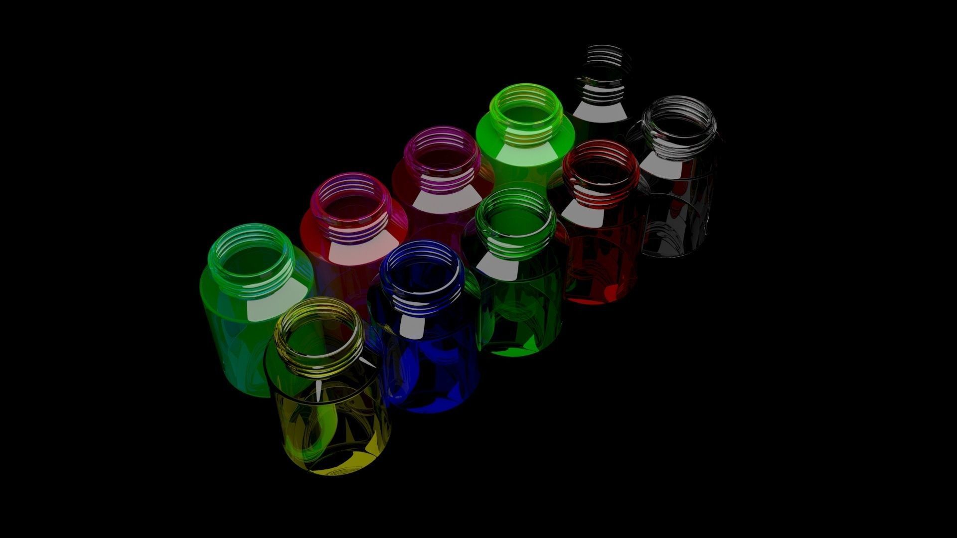 Glass Pills Bottles Set 3D model_8