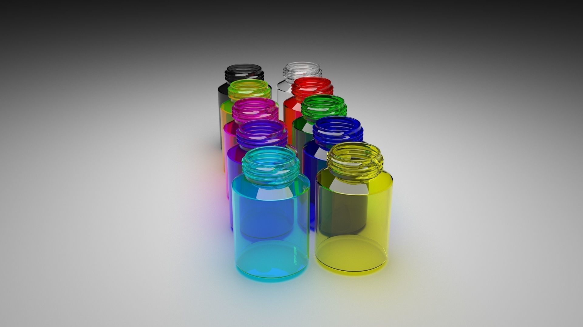 Glass Pills Bottles Set 3D model_4