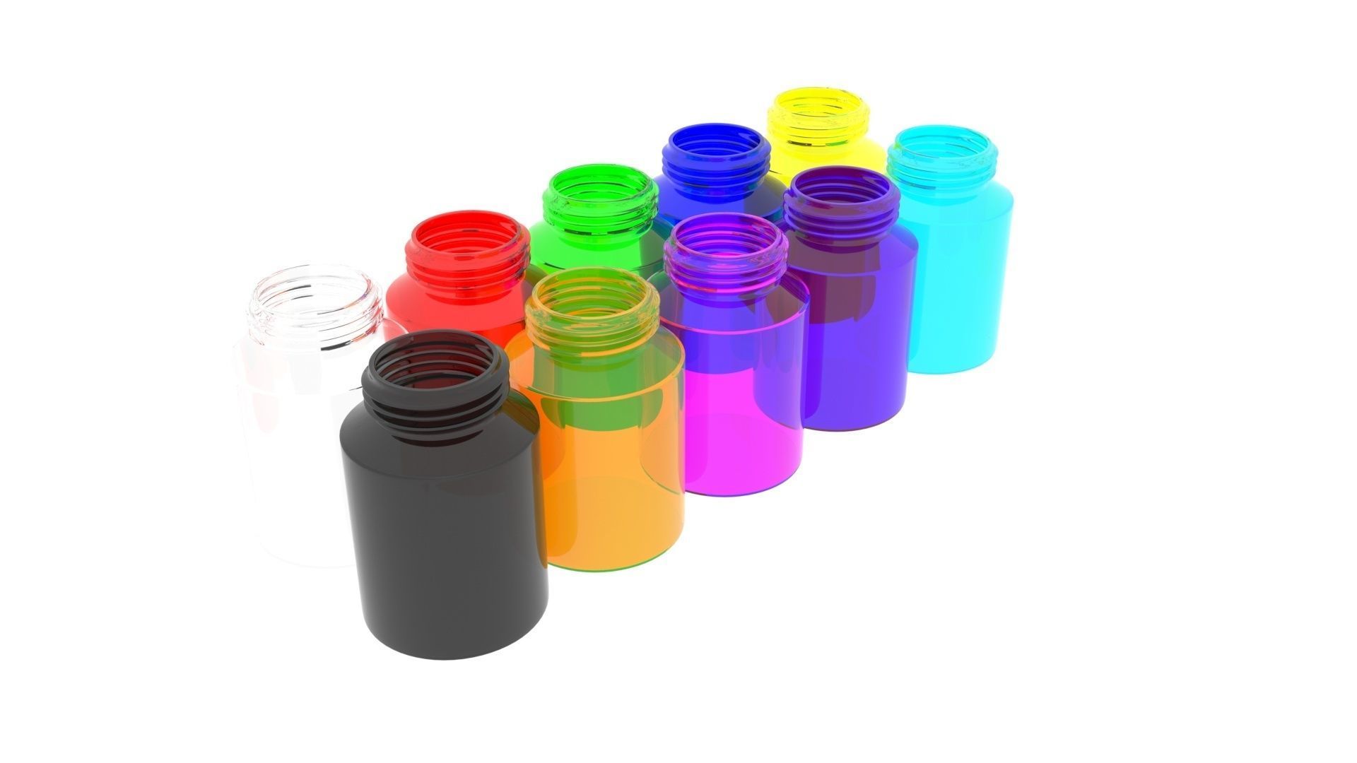 Glass Pills Bottles Set 3D model_9