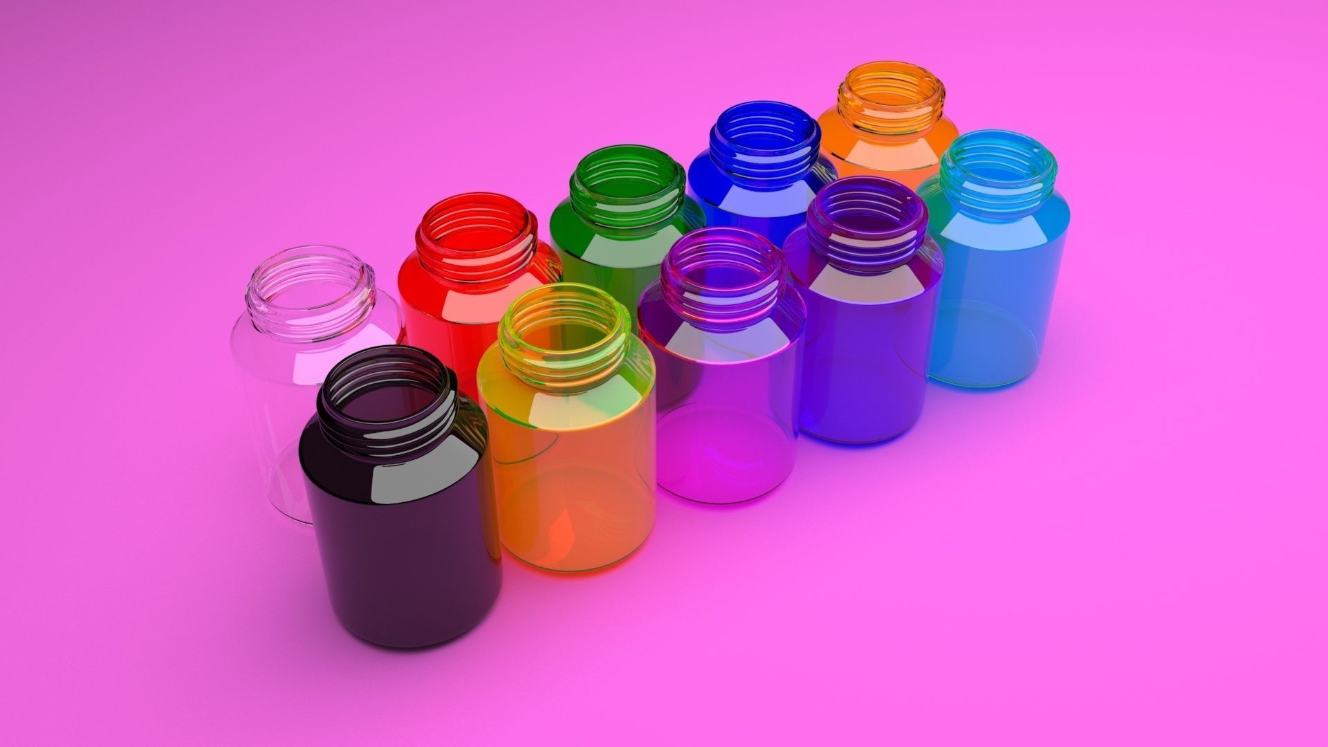 Glass Pills Bottles Set 3D model_33