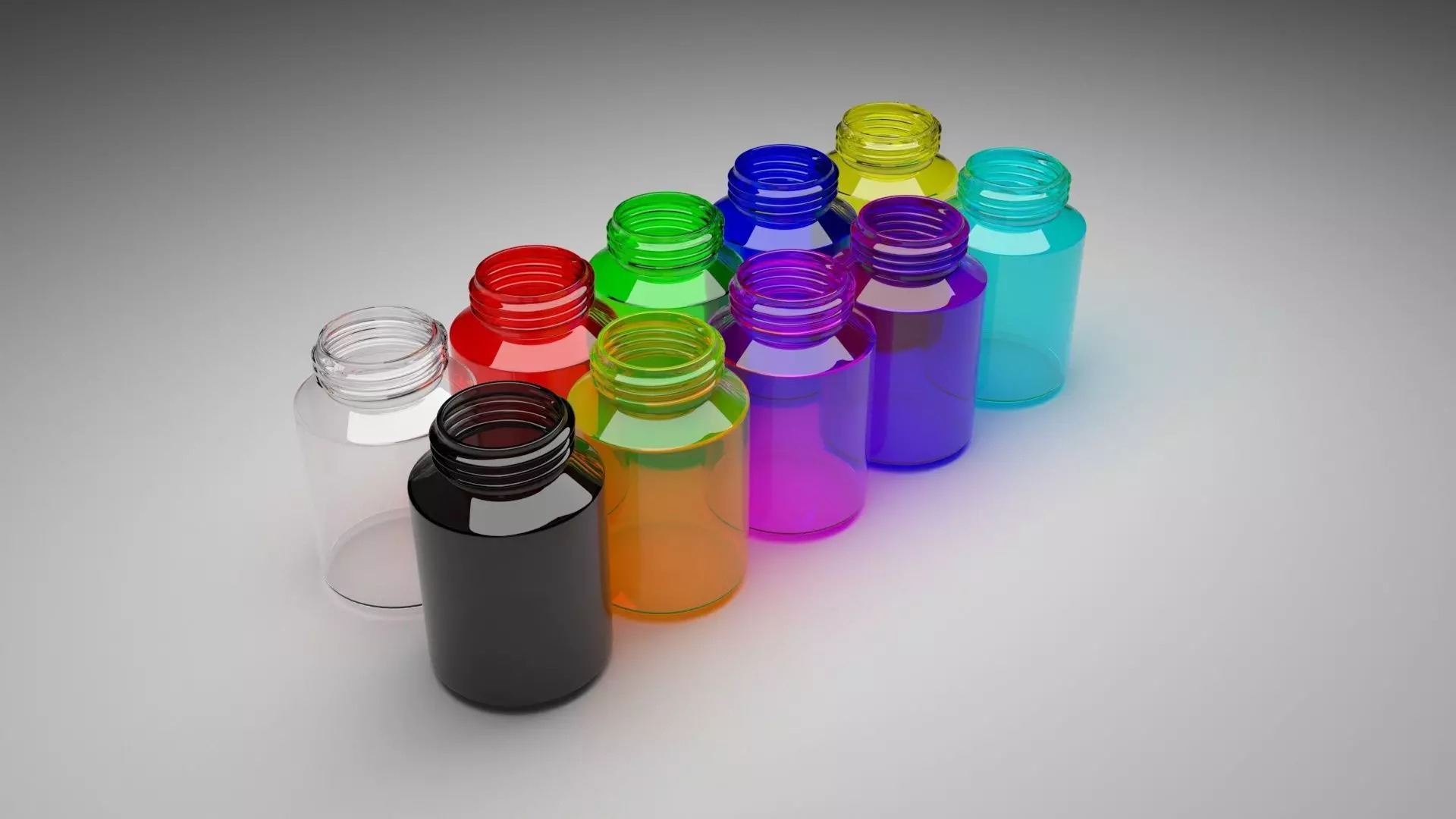 Glass Pills Bottles Set 3D model_0