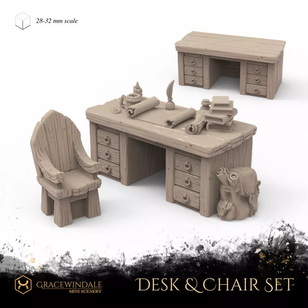 Desk and Chair Set 3D print model_0