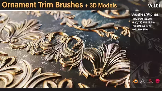 60 Ornament Trim Brushes  Vol01 Low-poly 3D model